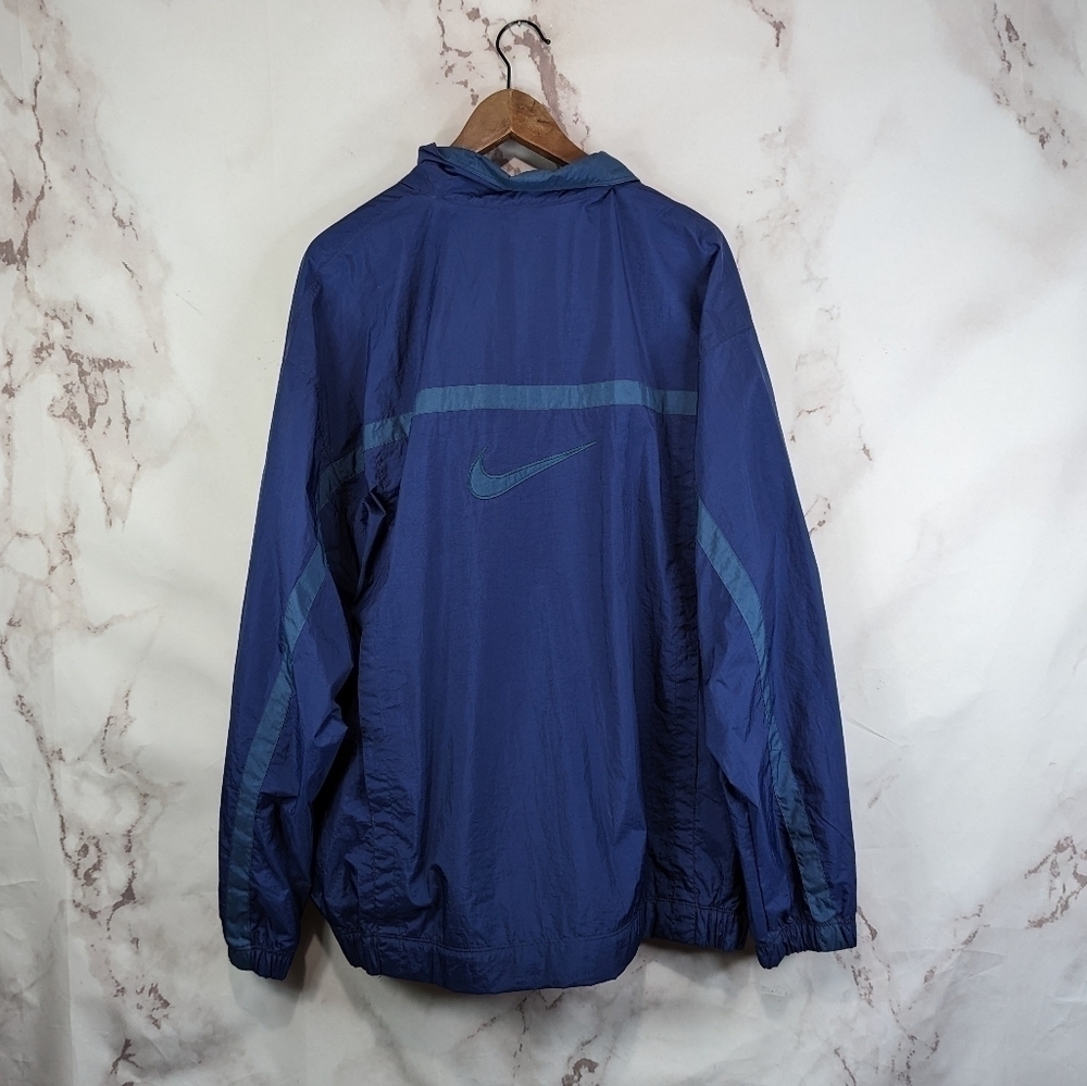 Vintage Nike Jacket Mens XL Blue Windbreaker 90s Center Swoosh Full Zip